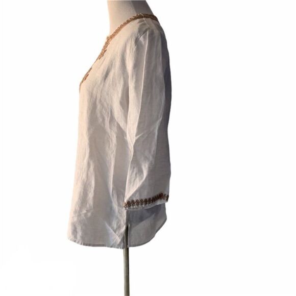 Symple NYC White Linen Embroidered Tunic size M - Picture 5 of 5